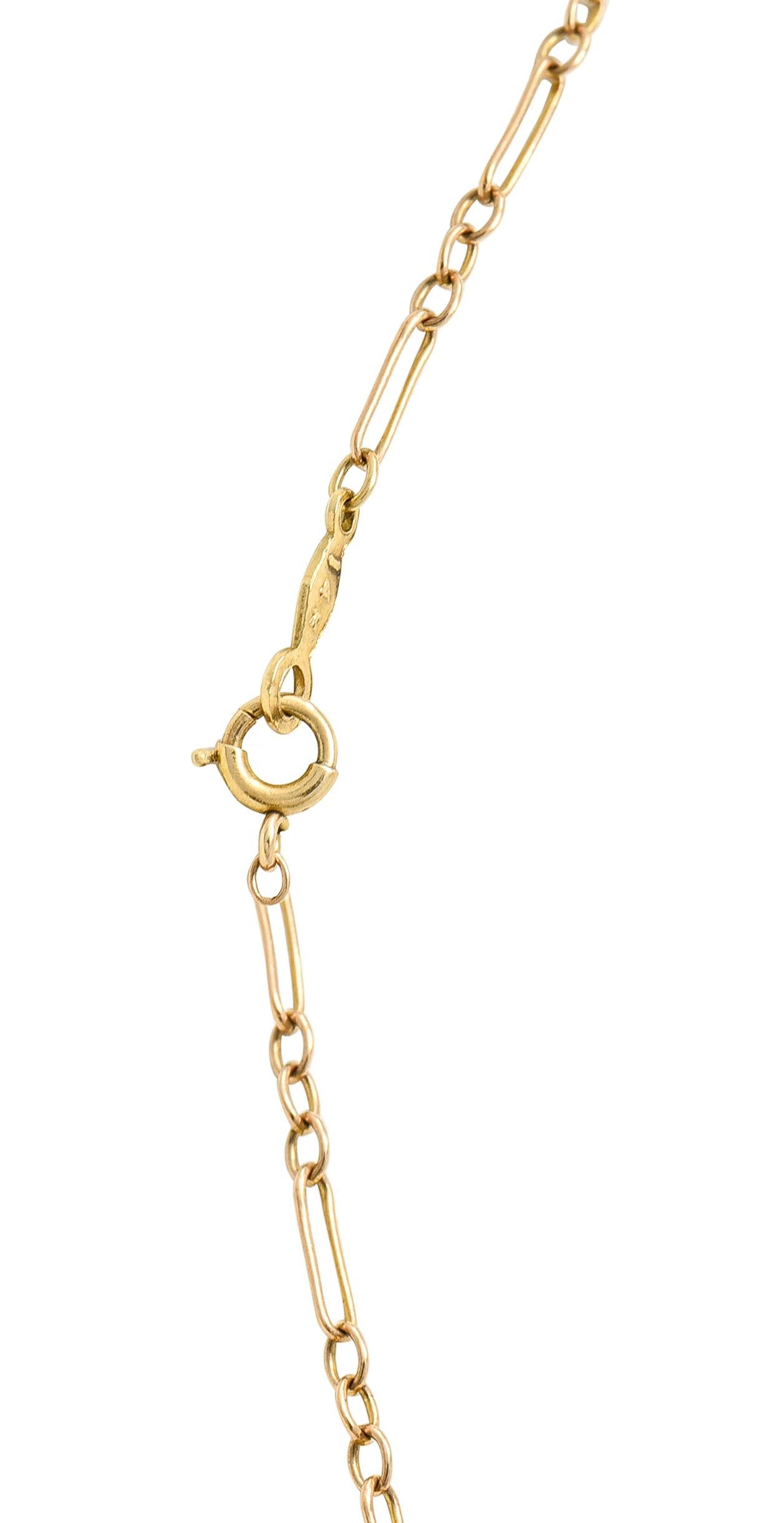 Art Nouveau Mexican Fire Opal Diamond 14 Karat Gold Whiplash Pendant Necklace 2