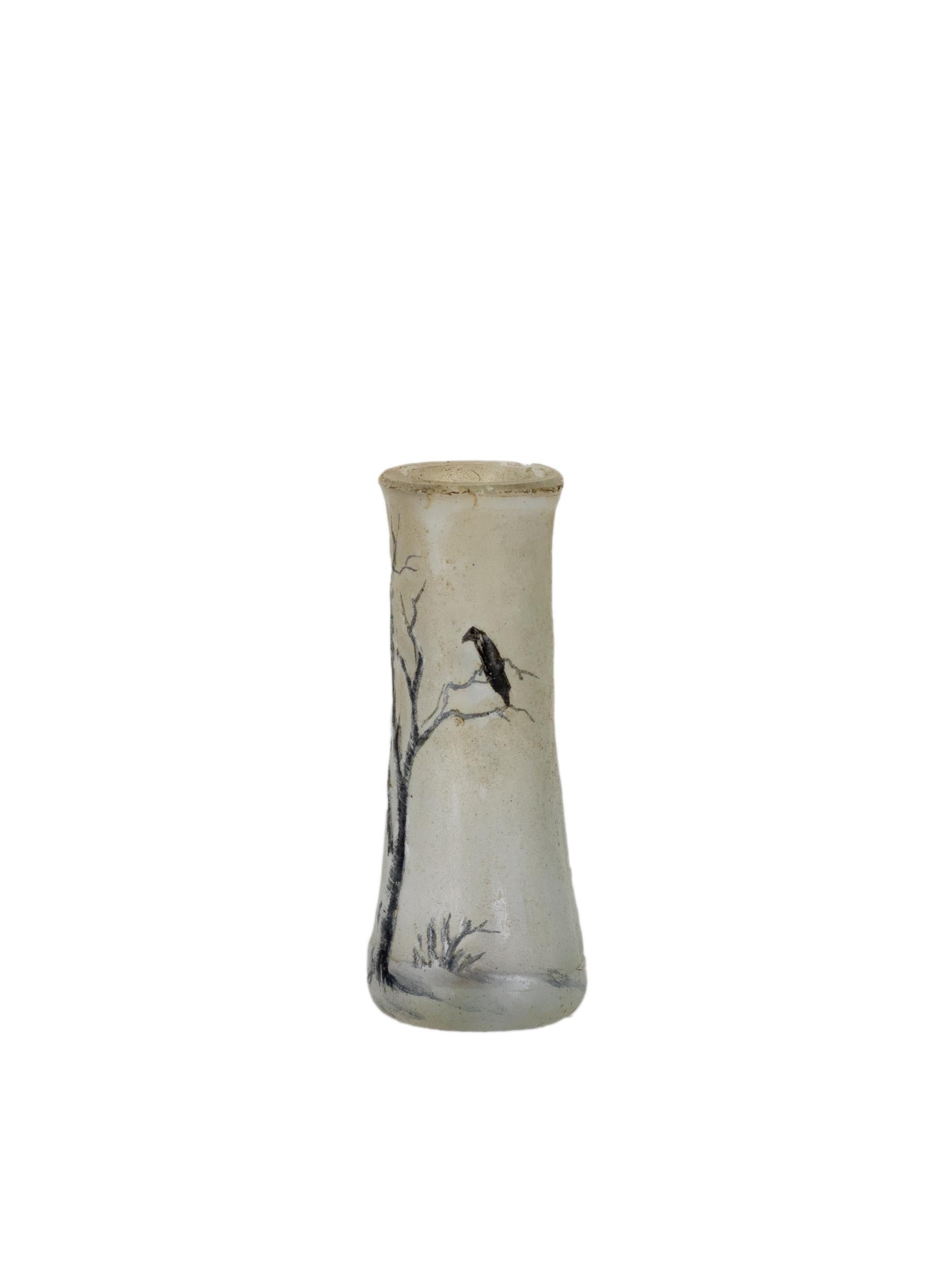 Art Nouveau Miniature Daum Winter Tree Vase, Signed, France, 1900s In Good Condition For Sale In Lisbon, PT