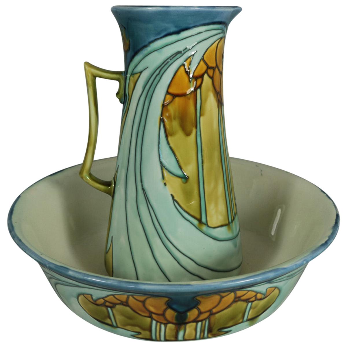 Art Nouveau Minton Secessionist Wash Jug with Bowl No.8