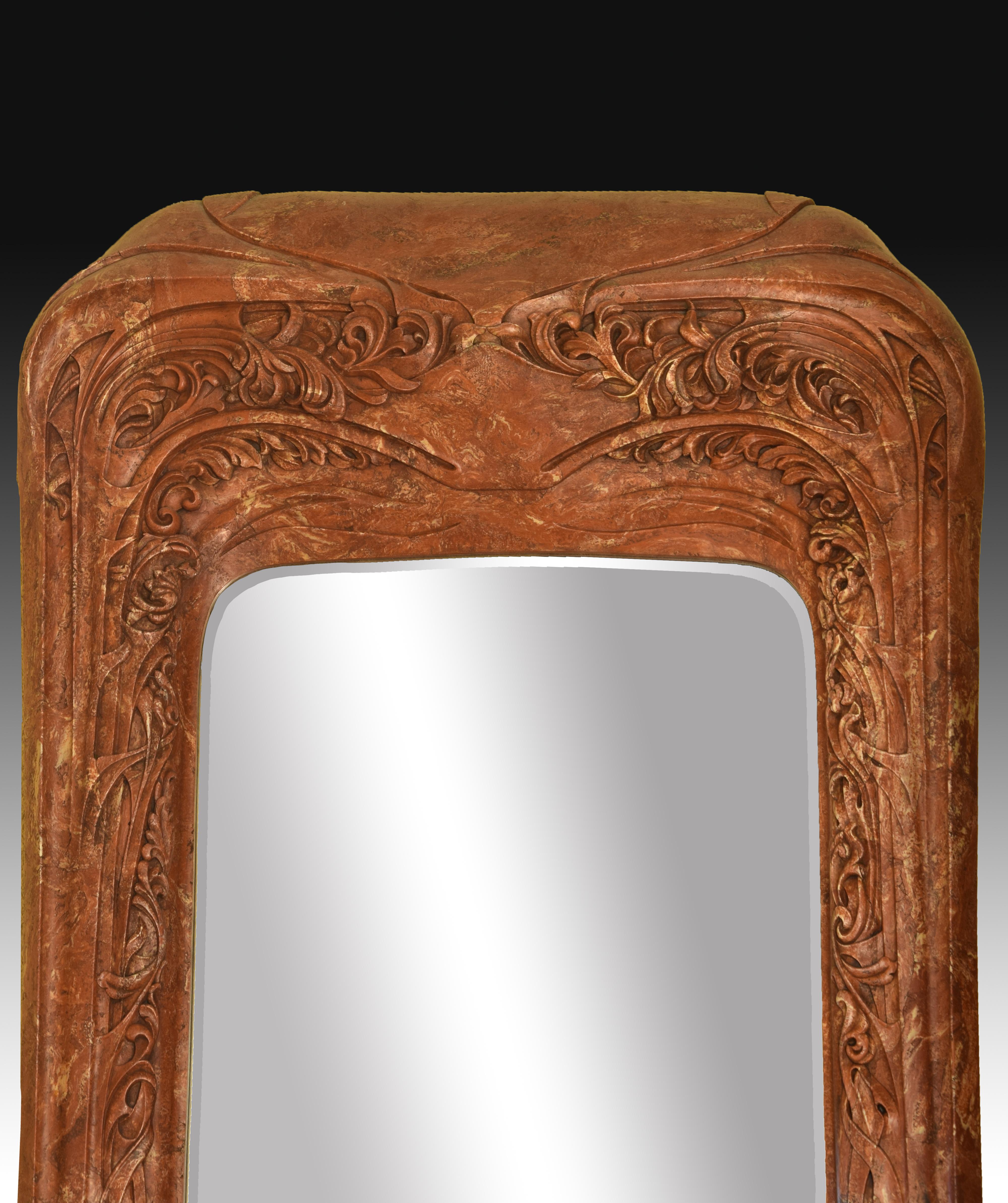 European Art Nouveau Mirror in Marble Powder