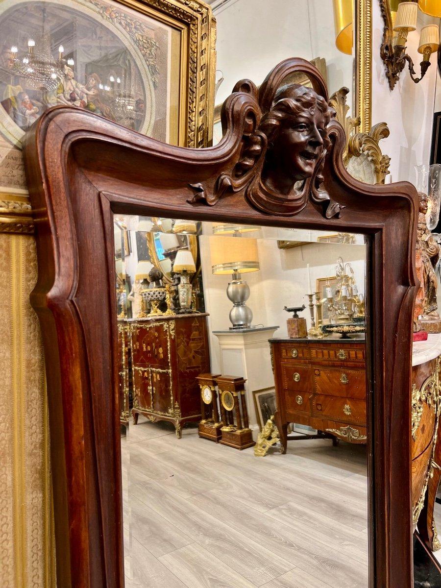 Art Nouveau Mirror in Solid Mahogany, in the Style of Eugene Vallin For Sale 5
