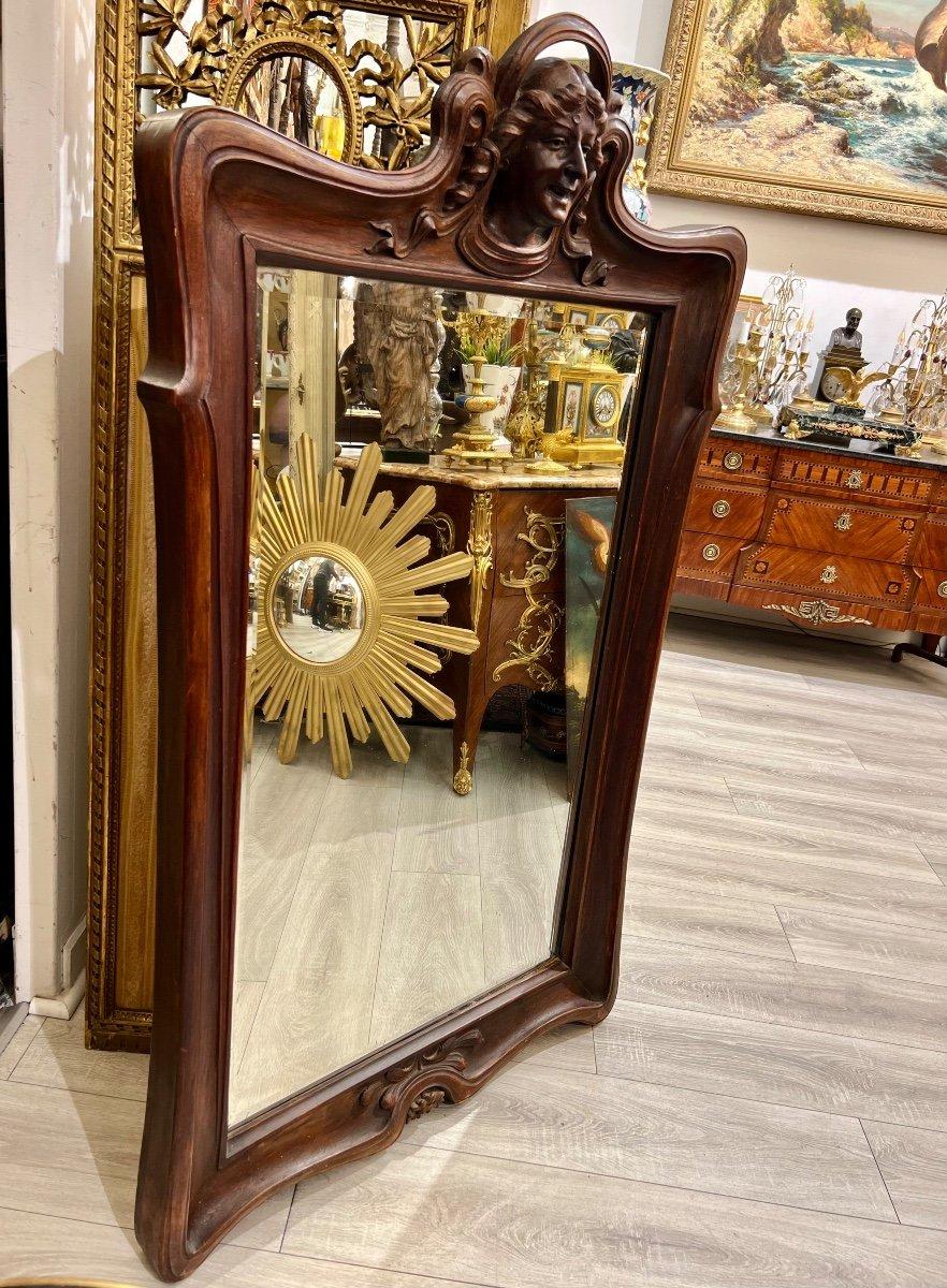 Art Nouveau Mirror in Solid Mahogany, in the Style of Eugene Vallin For Sale 7