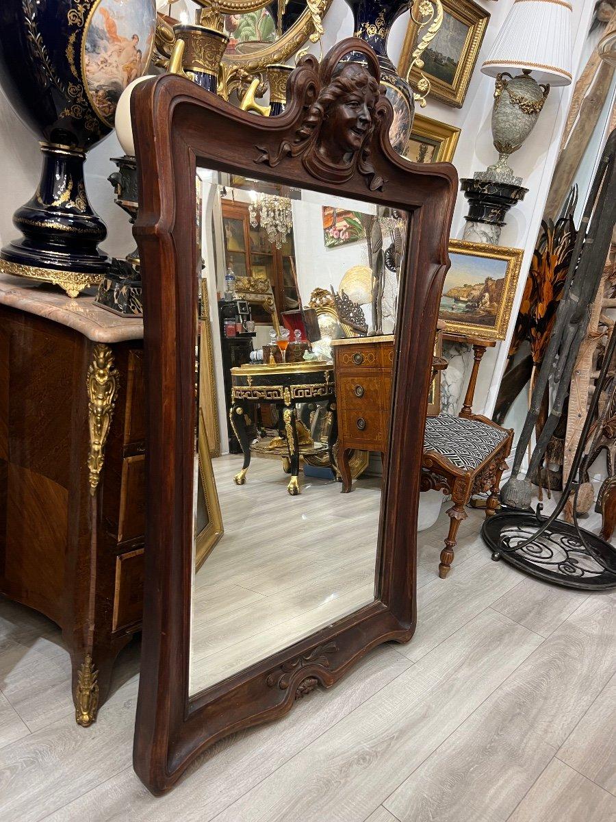 French Art Nouveau Mirror in Solid Mahogany, in the Style of Eugene Vallin For Sale