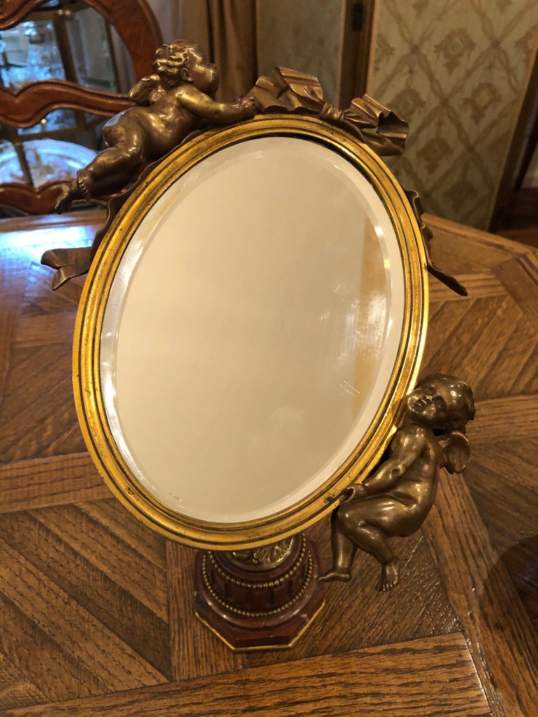 Art Nouveau Mirror with Bronze Putti Cherubs For Sale 5