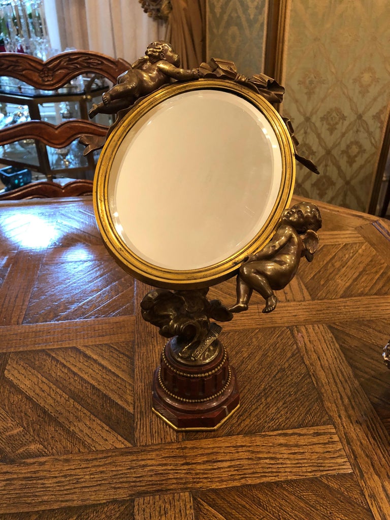 Art Nouveau Mirror with Bronze Putti Cherubs For Sale 6