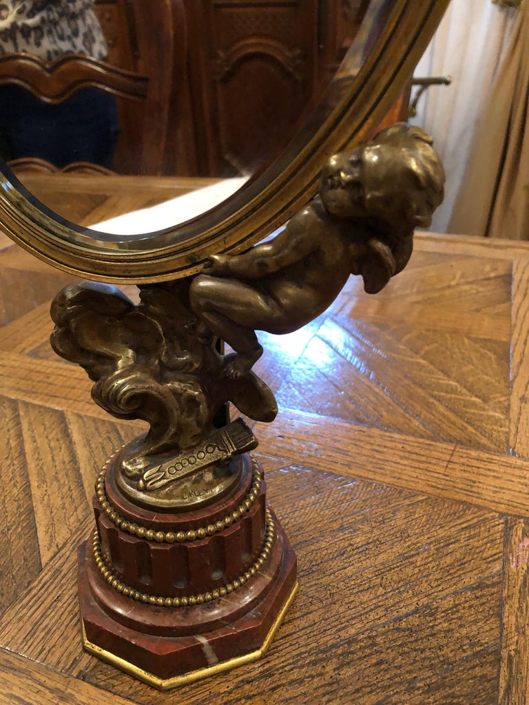 Art Nouveau Mirror with Bronze Putti Cherubs For Sale 9