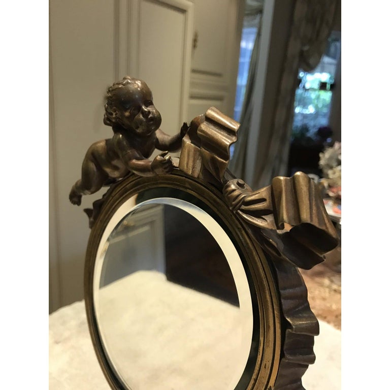 Rococo Art Nouveau Mirror with Bronze Putti Cherubs For Sale
