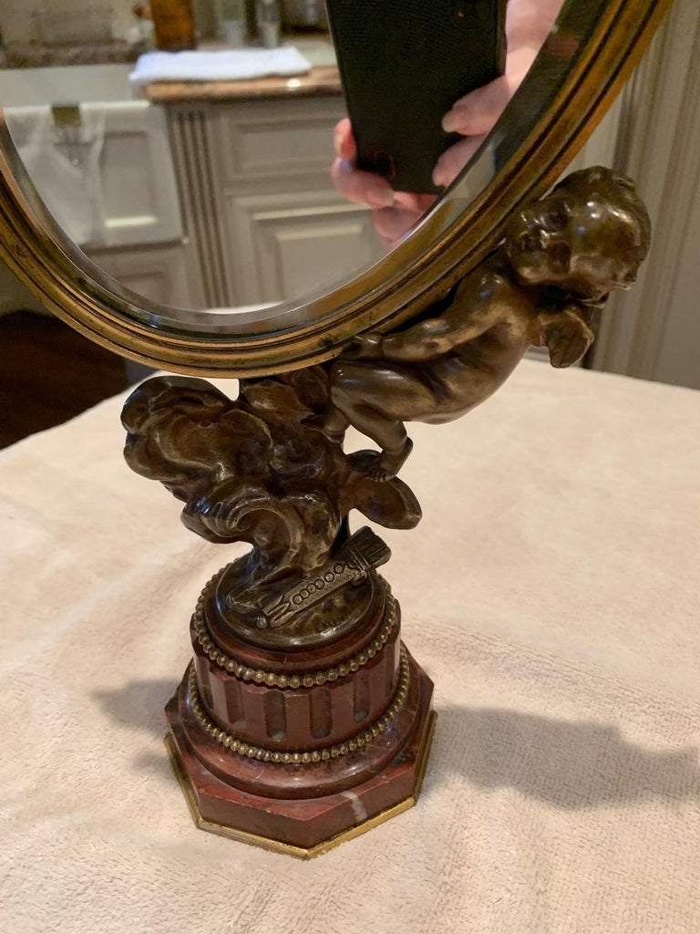 French Art Nouveau Mirror with Bronze Putti Cherubs For Sale