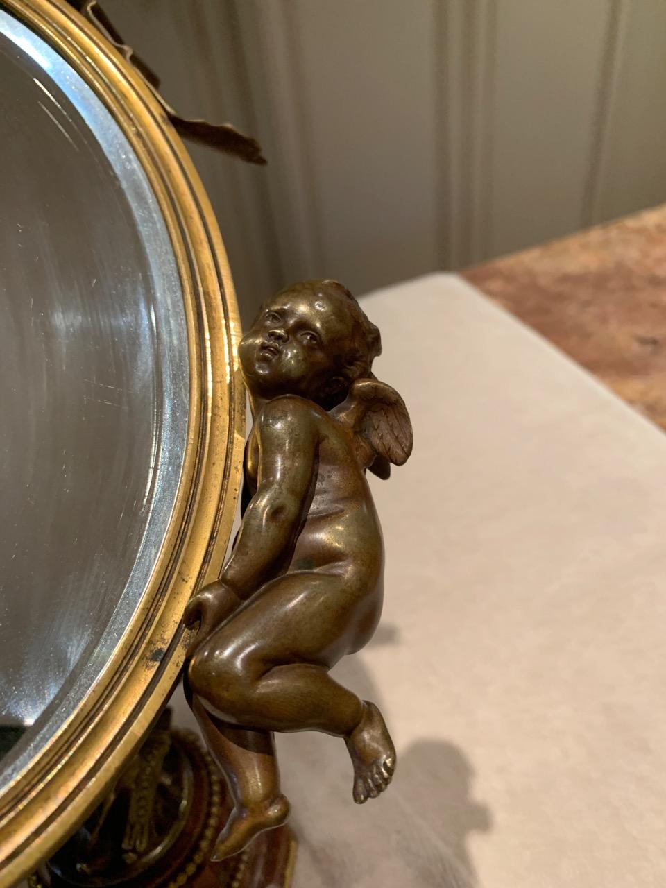 19th Century Art Nouveau Mirror with Bronze Putti Cherubs For Sale