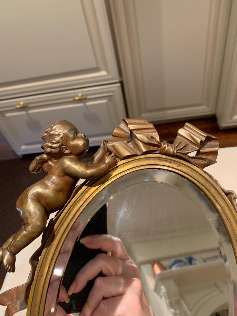 Art Nouveau Mirror with Bronze Putti Cherubs For Sale 1