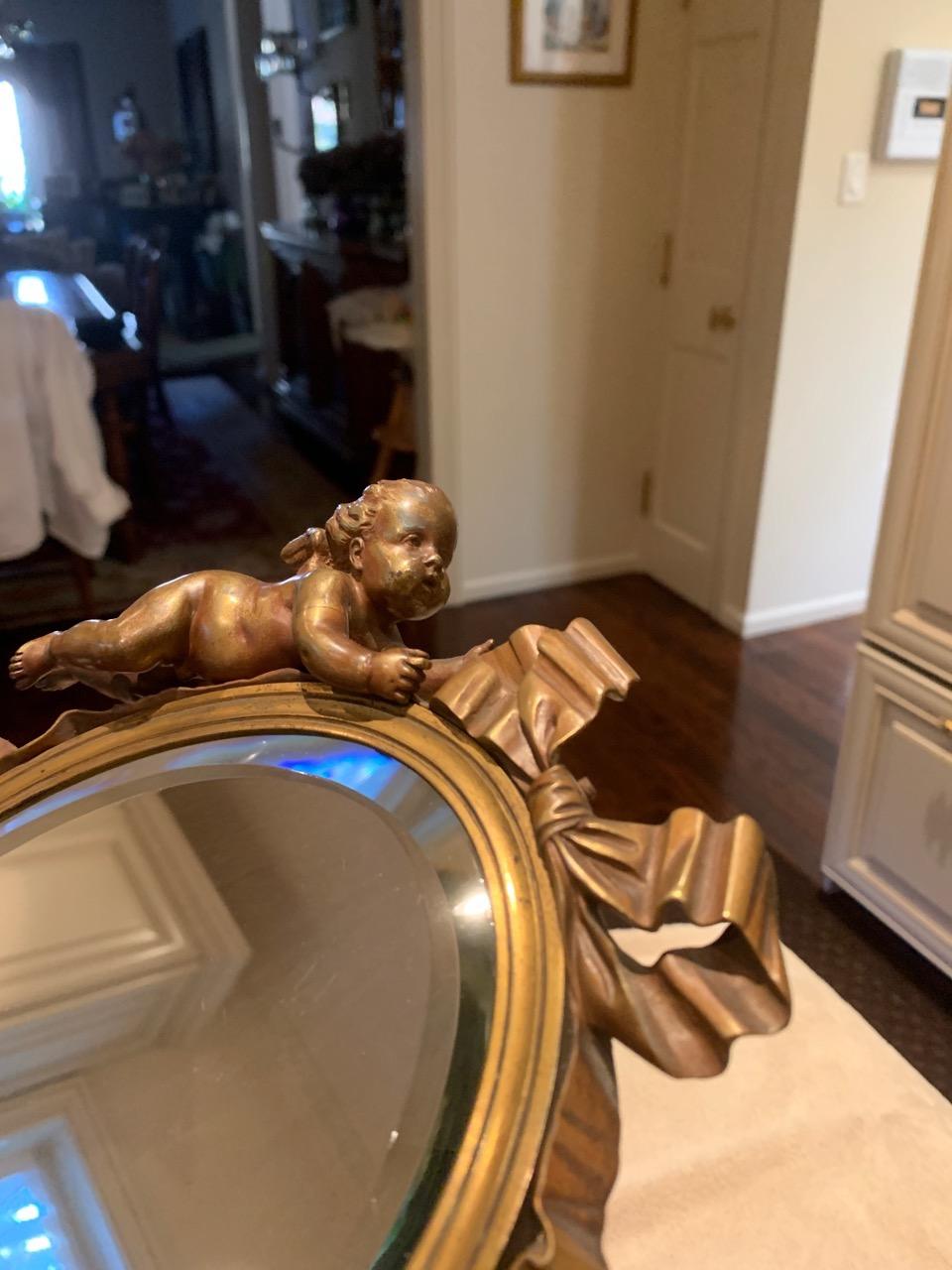 Art Nouveau Mirror with Bronze Putti Cherubs For Sale 2