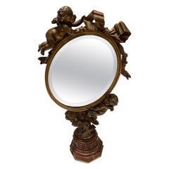 Antique Art Nouveau Mirror with Bronze Putti Cherubs