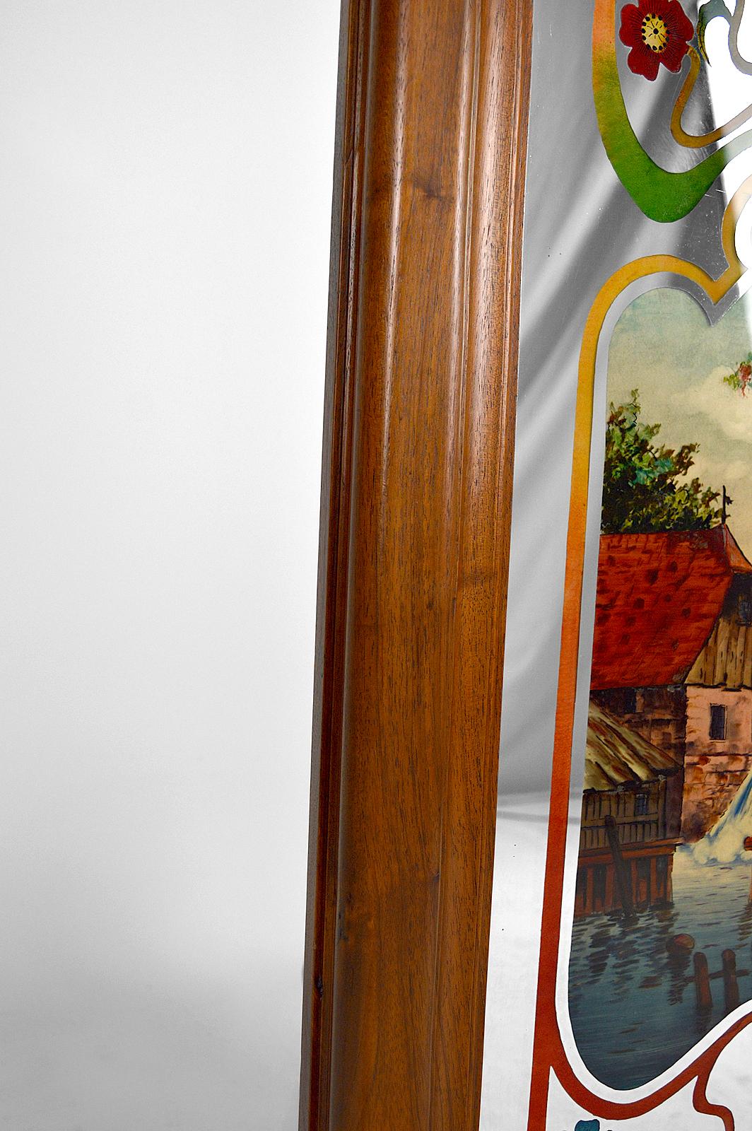 Art Nouveau Mirror with Bucolic Painted Scene, France, circa 1900 For Sale 11