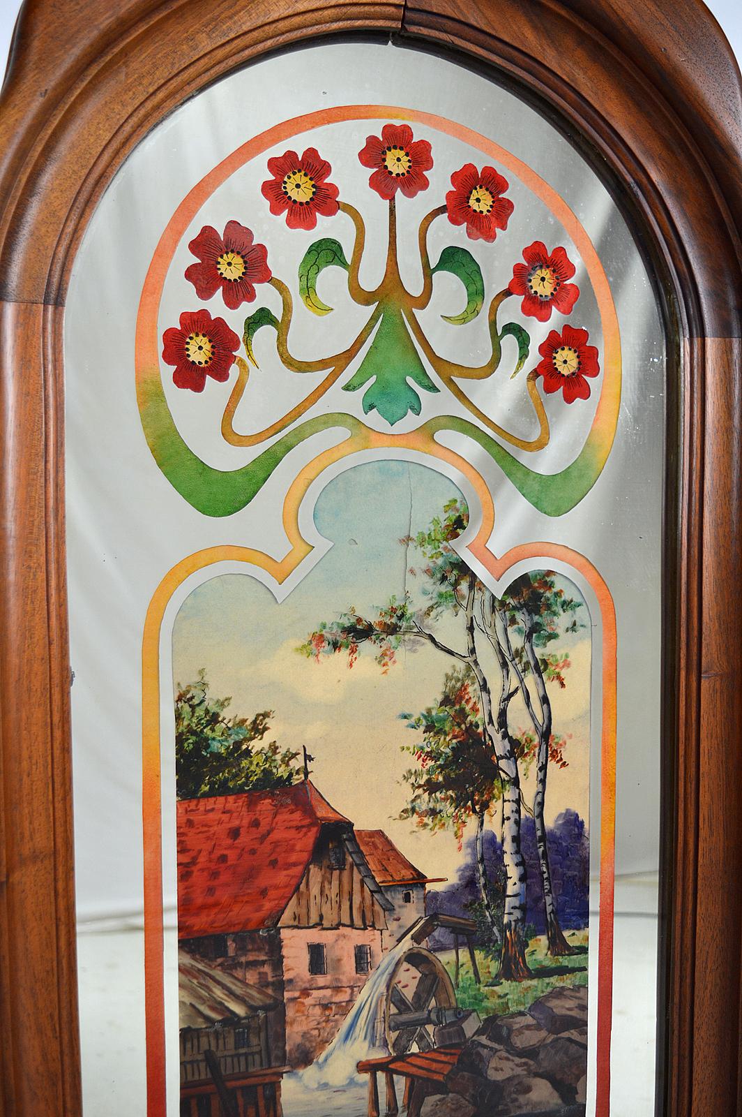 Art Nouveau Mirror with Bucolic Painted Scene, France, circa 1900 In Good Condition For Sale In VÉZELAY, FR