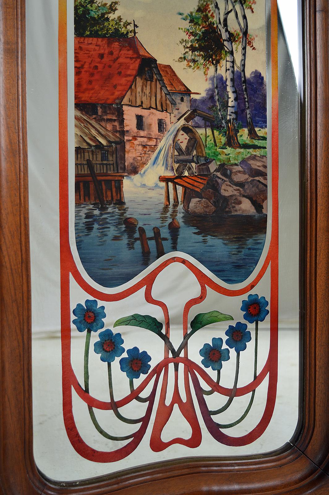 Art Nouveau Mirror with Bucolic Painted Scene, France, circa 1900 For Sale 1