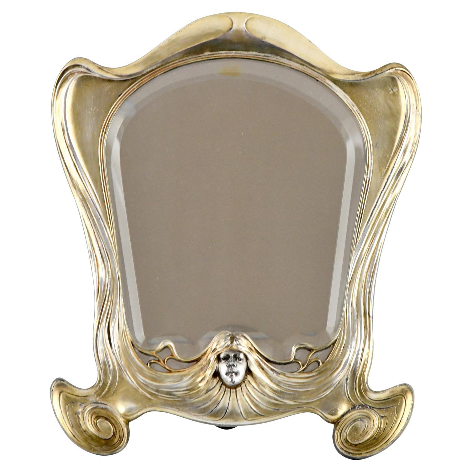 Art Nouveau mirror with face of a woman by Orivit, Germany 1900