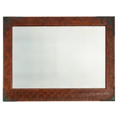 Jugendstilspiegel mit handgemaltem Pfauendekor, Frankreich ca. 1915