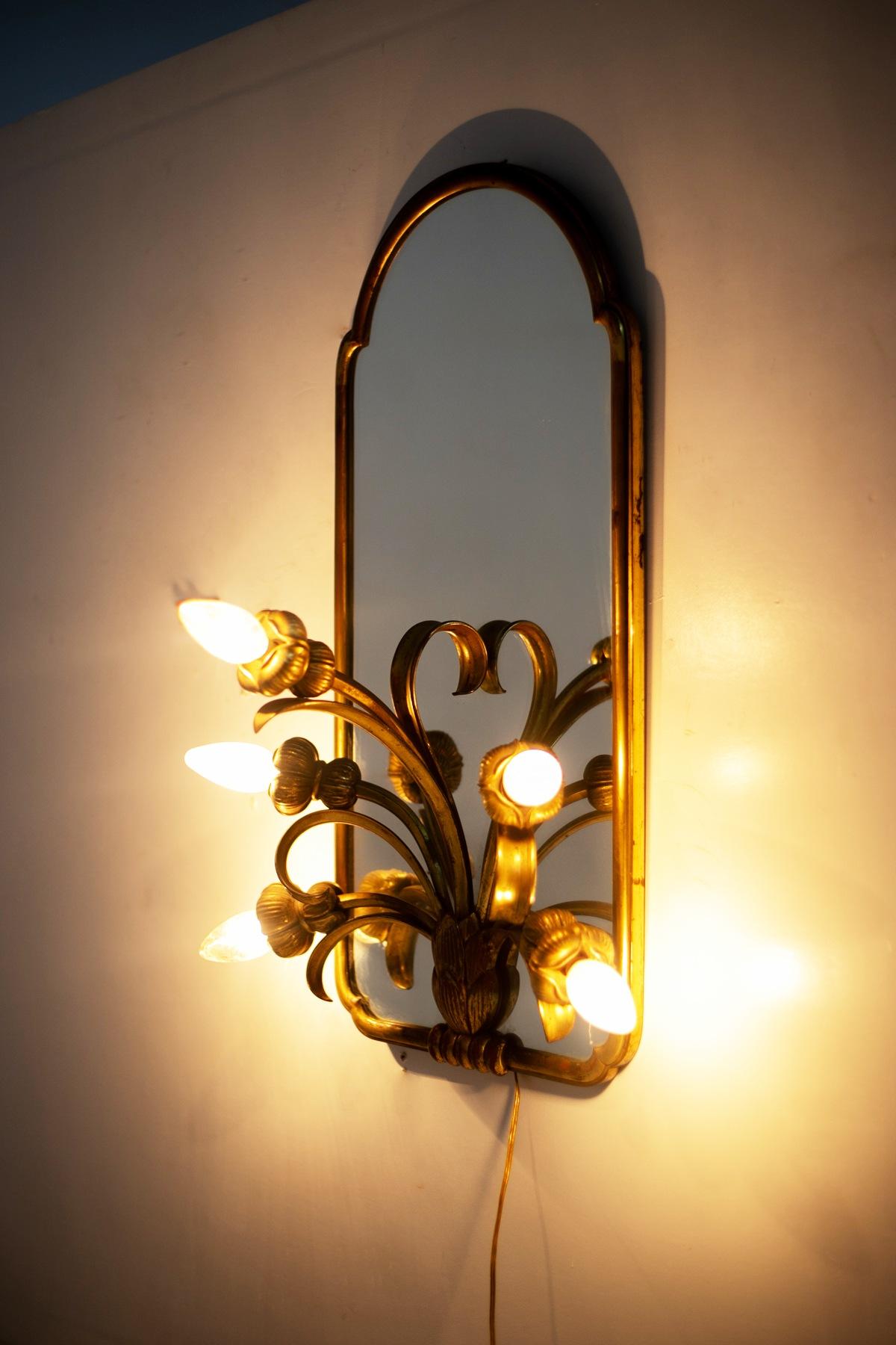 Art Nouveau Mirrored Glass Wall Light from Restaurant in Paris For Sale 1