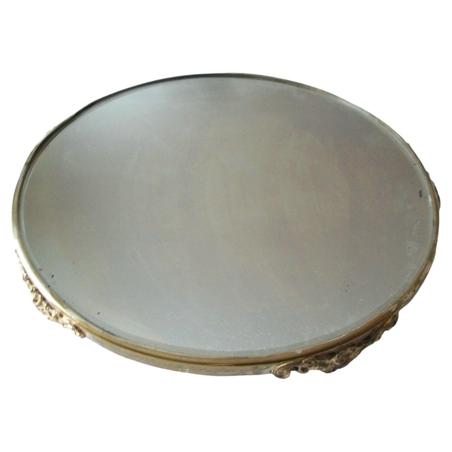 Art Nouveau Mirrored Plateau with Silver Plate Rim, Continental, Circa 1910 For Sale