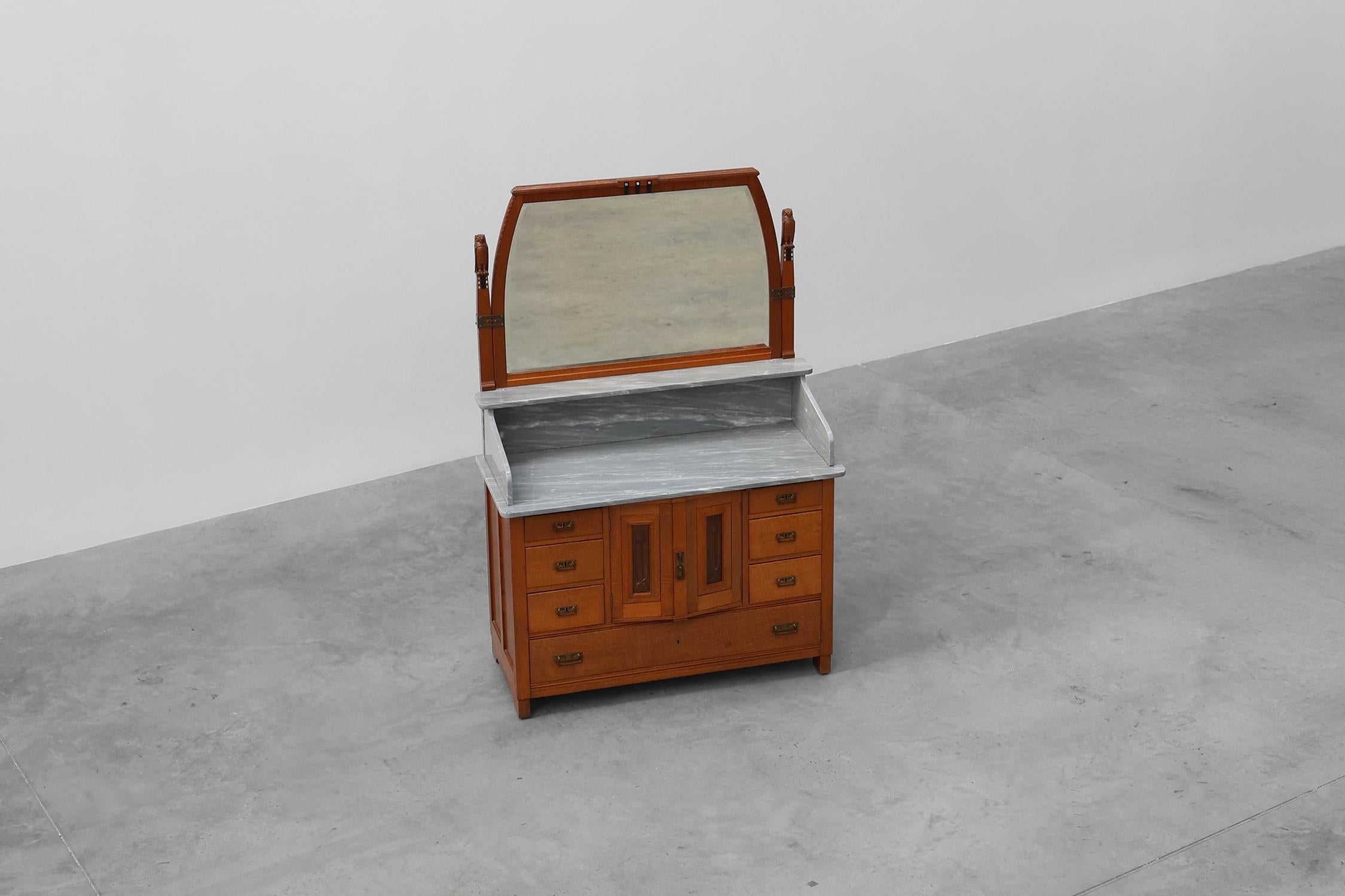 Art Nouveau mirrored sideboard attr. to De Coene with artwork by Geo Verbanck For Sale 9