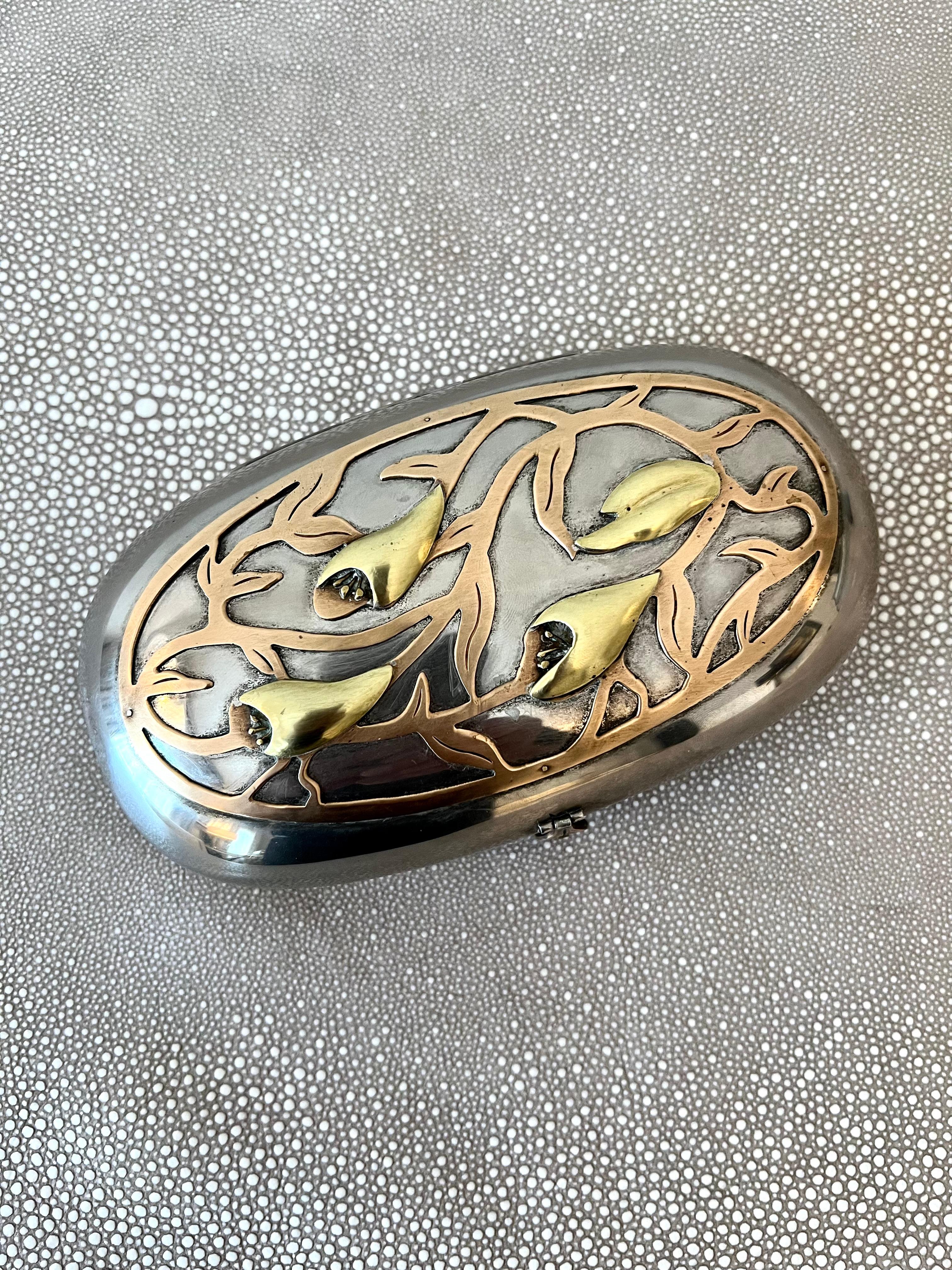 Patinated Art Nouveau Mixed Metal Detail Decorative Box
