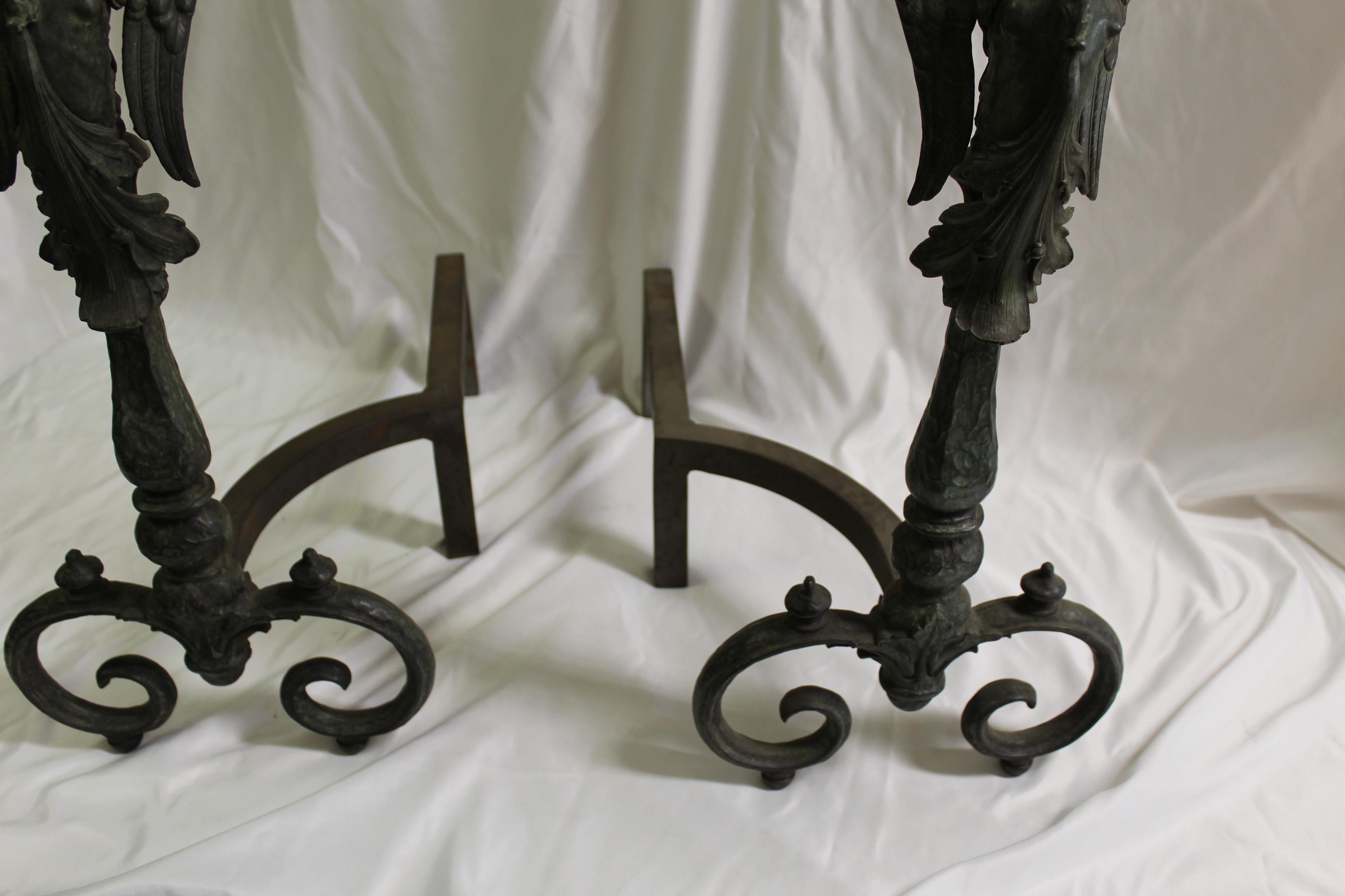 Art Nouveau/Modern Andirons , Gargoyles , Bronze In Good Condition For Sale In Los Angeles, CA