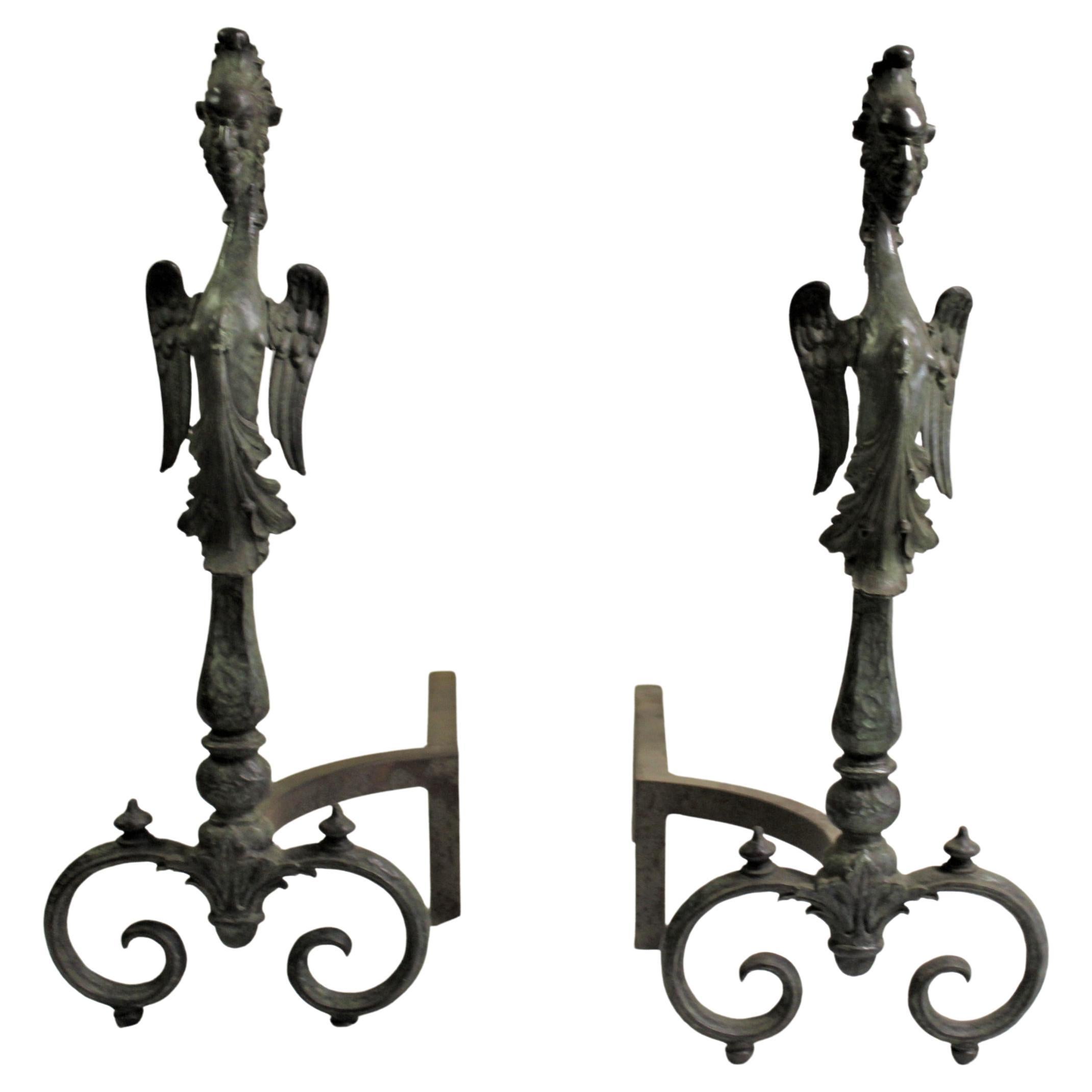 Art Nouveau/Modern Andirons , Gargoyles , Bronze For Sale