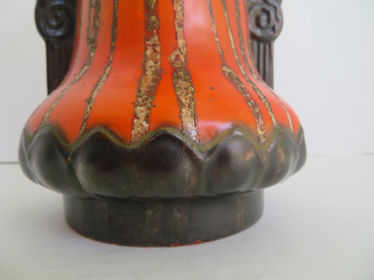 Art Nouveau Modern Czechoslovakian Red & Black Ceramic Vase with Handles, 1930s For Sale 1