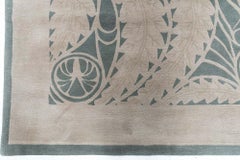 Art Nouveau Modern Spiral Arabesque Taupe With Forest Green Rug "Nautilus"