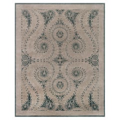 Art Nouveau Modern Spiral Arabesque Taupe With Forest Green Rug "Nautilus"