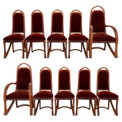 Sillas de comedor «Louis Marjorelle» de estilo Art Nouveau, de mohair y caoba, juego de 10