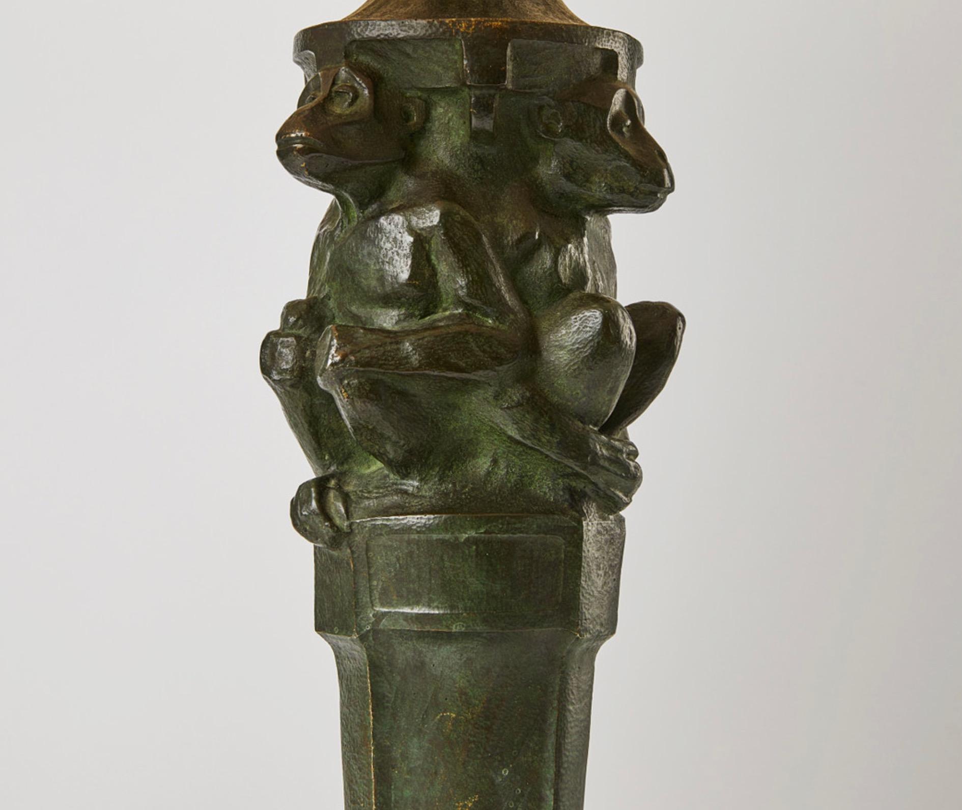 Swedish Art Nouveau Monkey Bronze Lamp, Ca.1900
