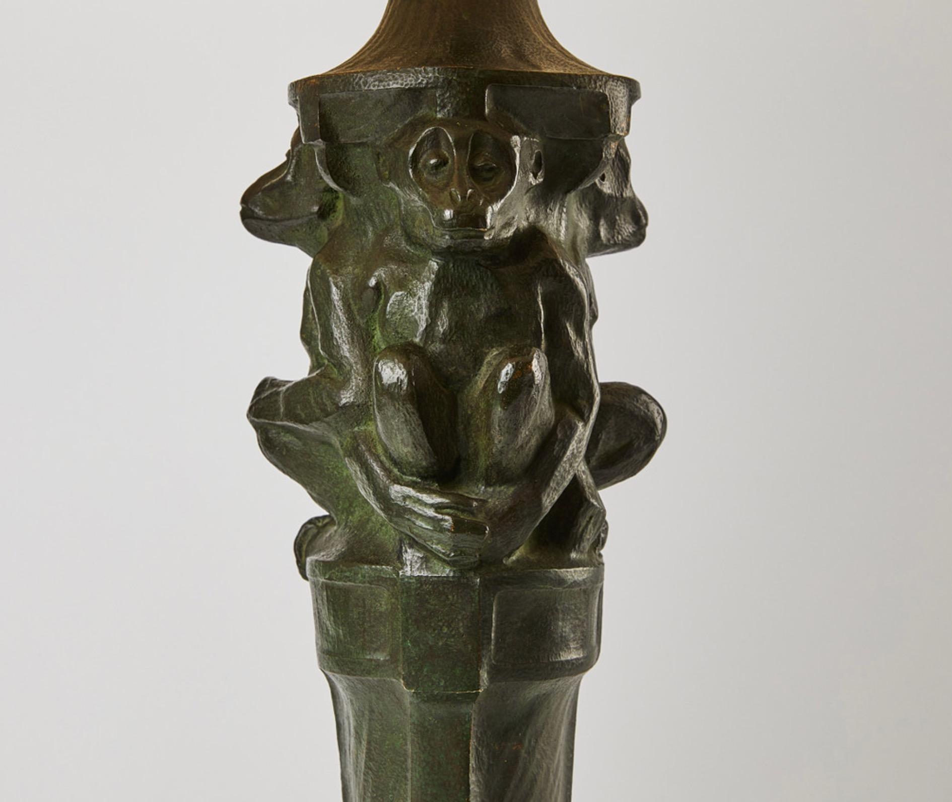 Early 20th Century Art Nouveau Monkey Bronze Lamp, Ca.1900