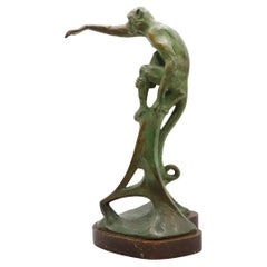 Vintage Art Nouveau Monkey Sculpture made in solid brass signed LIF