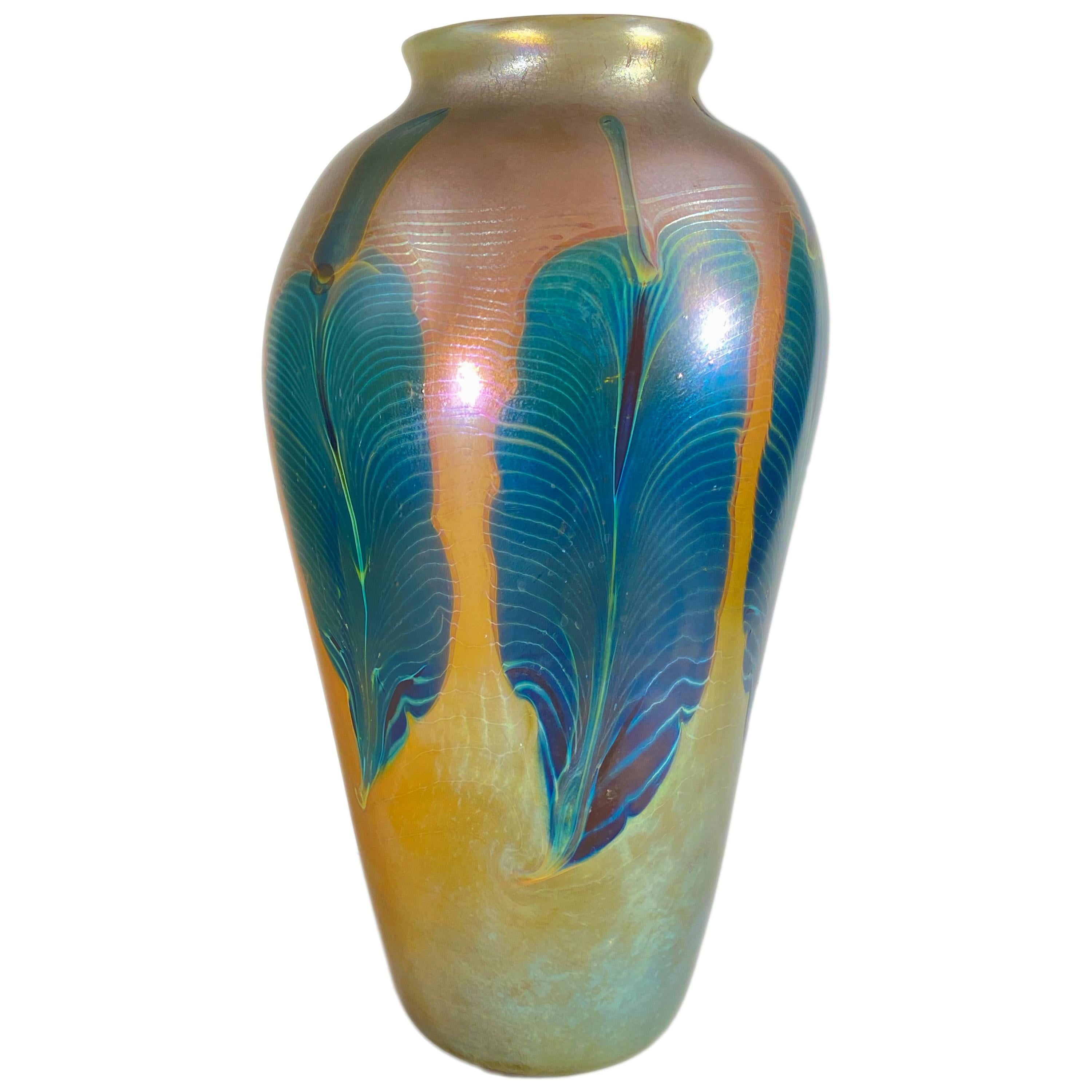 Art Nouveau Monumental Favrile "Peacock" Art Glass Vase by, Tiffany Studios