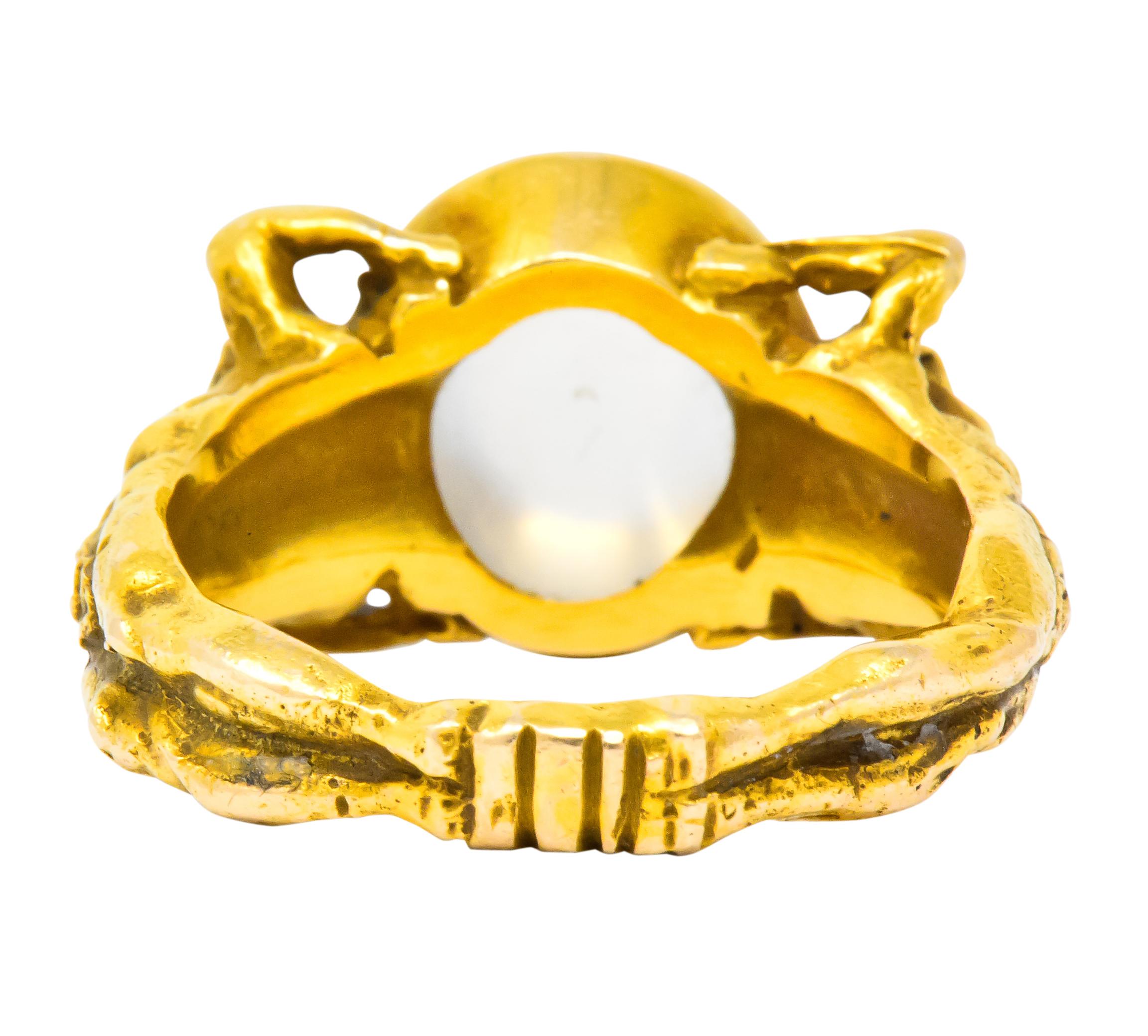 Art Nouveau Moonstone 14 Karat Gold Atlas Unisex Ring 3