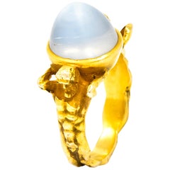 Art Nouveau Moonstone 14 Karat Gold Atlas Unisex Ring