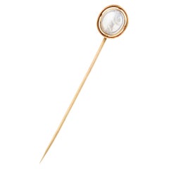 Art Nouveau Moonstone 14 Karat Gold Cherub Intaglio Stickpin