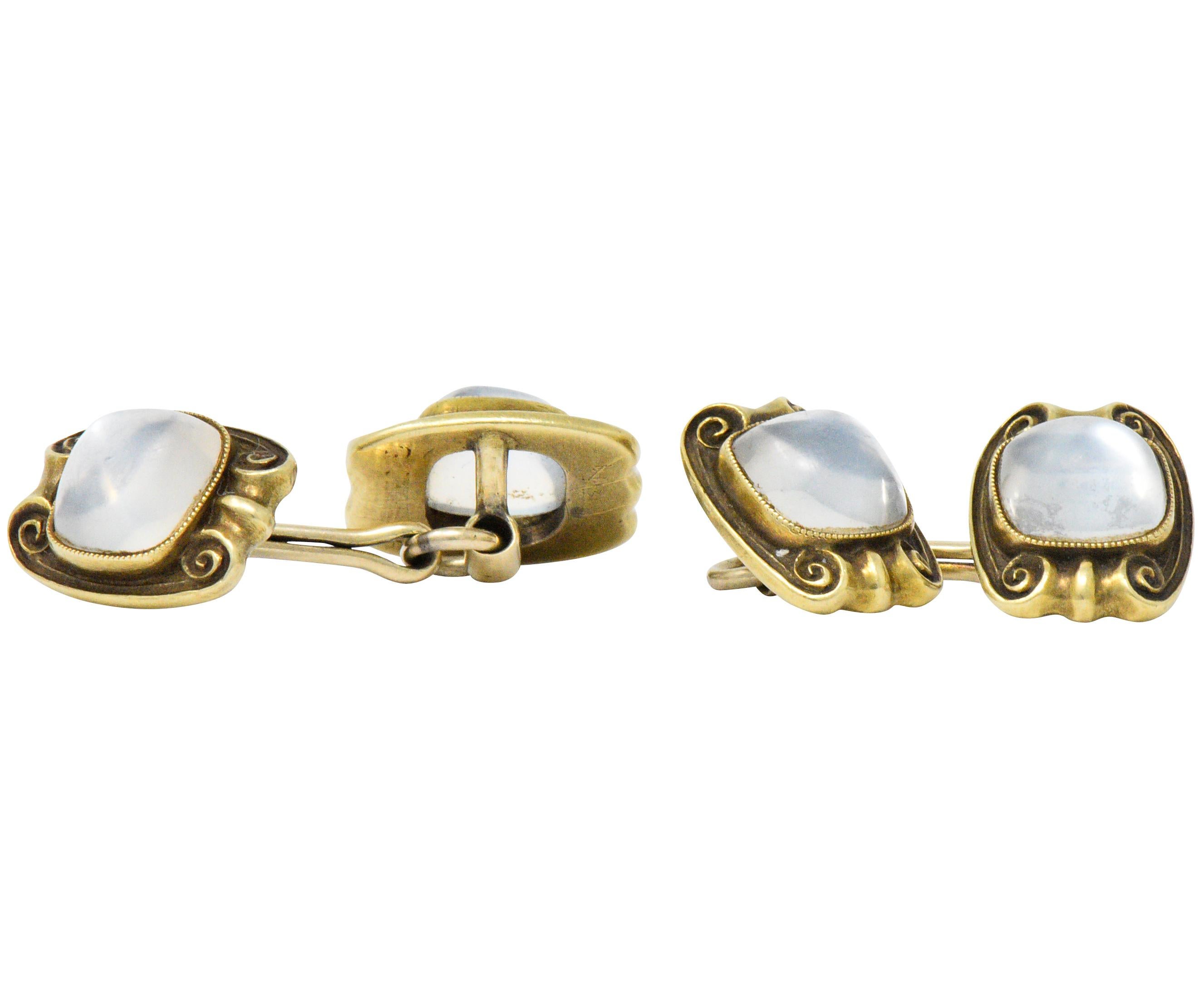 Art Nouveau Moonstone 14 Karat Gold Cufflinks für Damen oder Herren