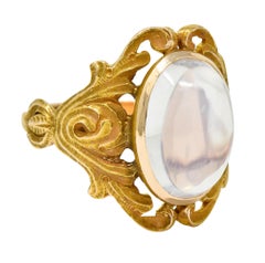 Art Nouveau Moonstone 14 Karat Gold Foliate Statement Ring