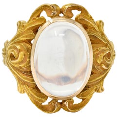 Art Nouveau Moonstone 14 Karat Gold Foliate Statement Ring