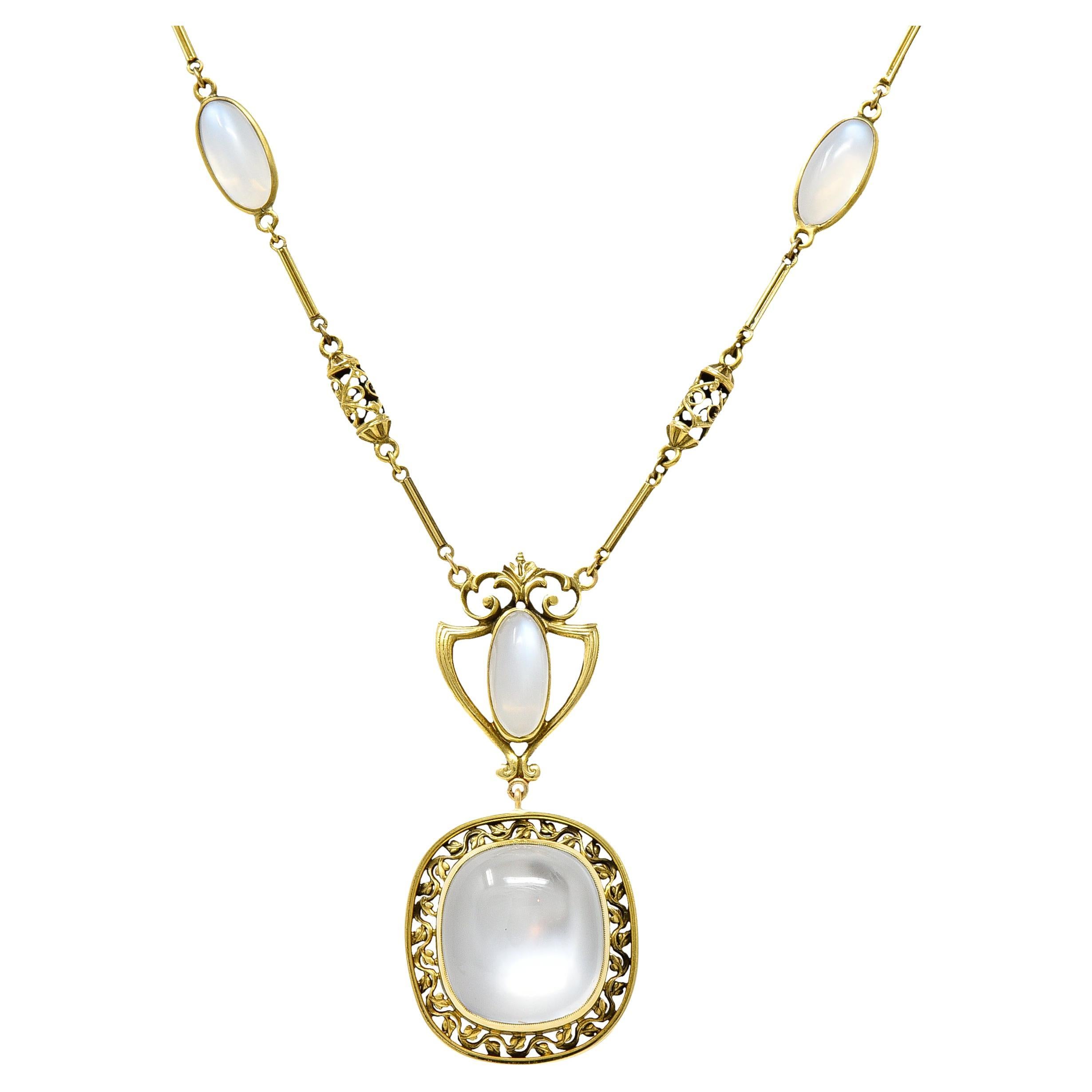 Art Nouveau Moonstone Festoon Link Necklace For Sale at 1stDibs ...