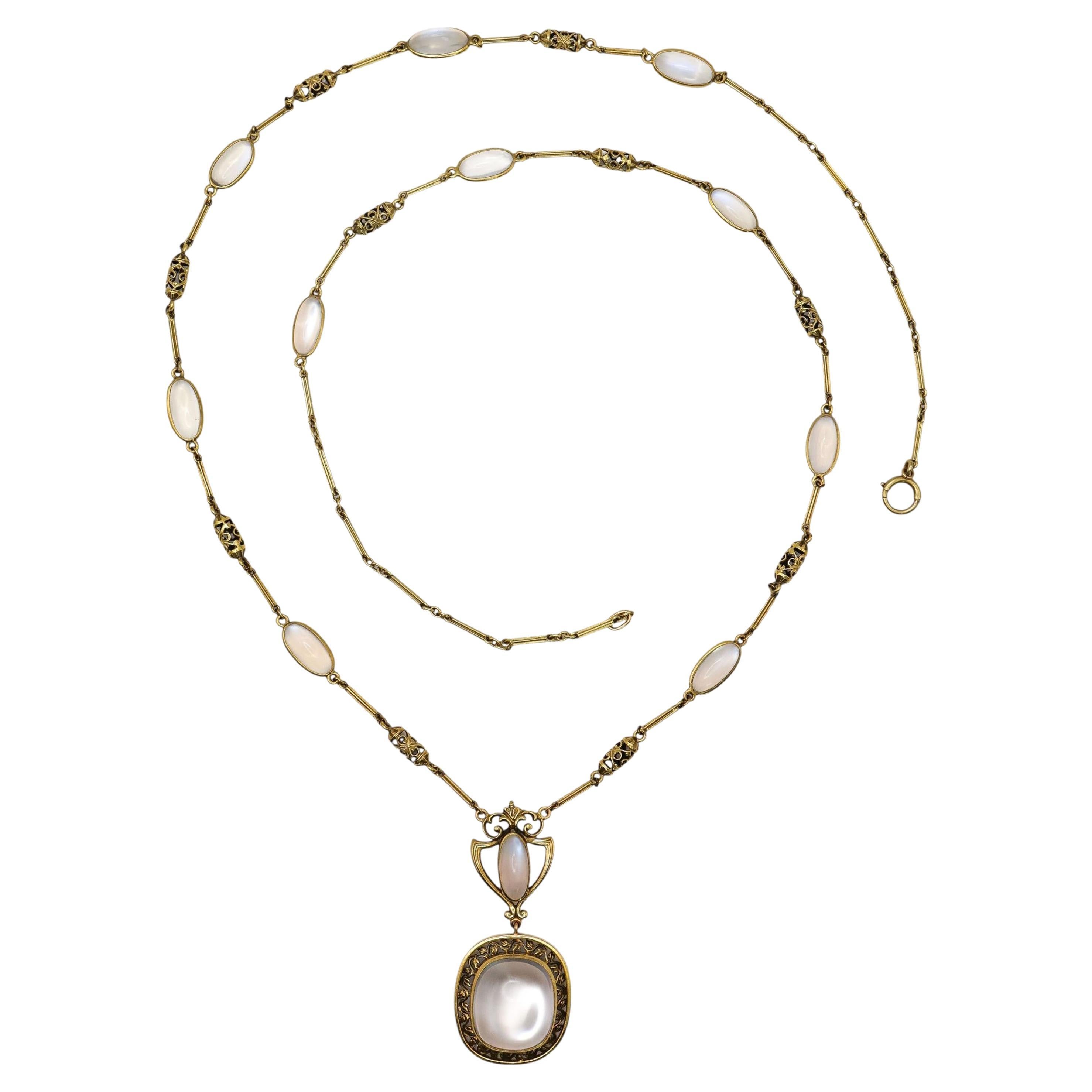Art Nouveau Moonstone and Gold Necklace, Circa 1890