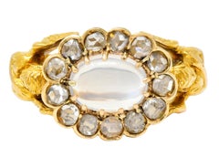 Art Nouveau Moonstone Diamond 18 Karat Gold Nike Mythological Victory Ring