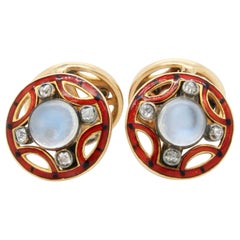 Art Nouveau Moonstone Diamond and Enamel Cufflinks, circa 1910