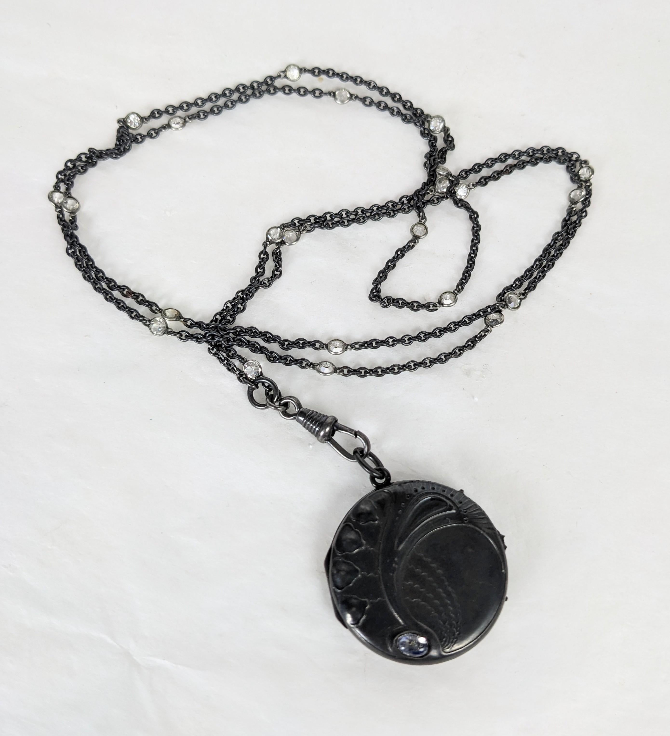 Cabochon Art Nouveau Moonstone Locket on Chain in vendita