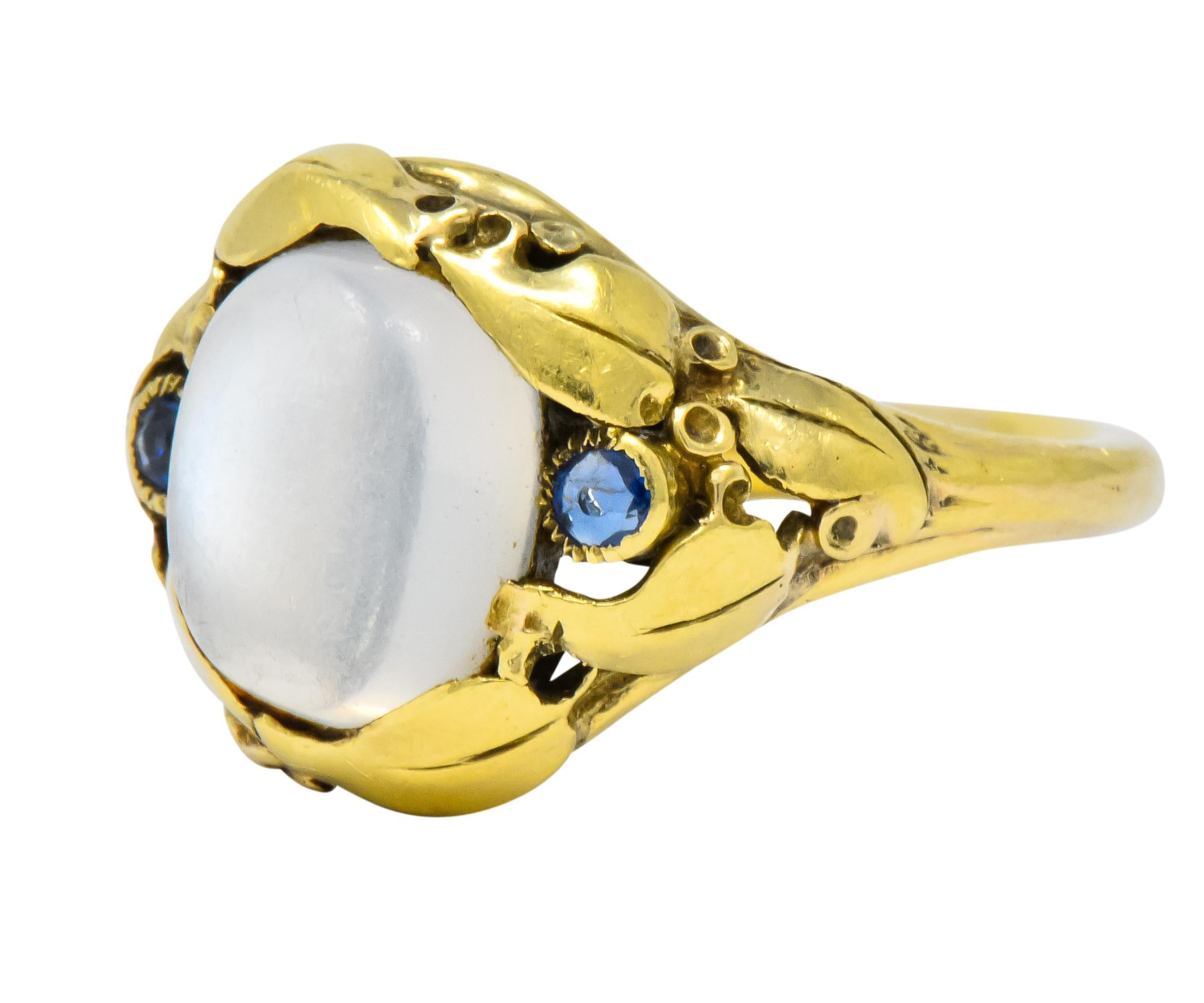 Art Nouveau Moonstone Sapphire 14 Karat Gold Ring, circa 1905 1