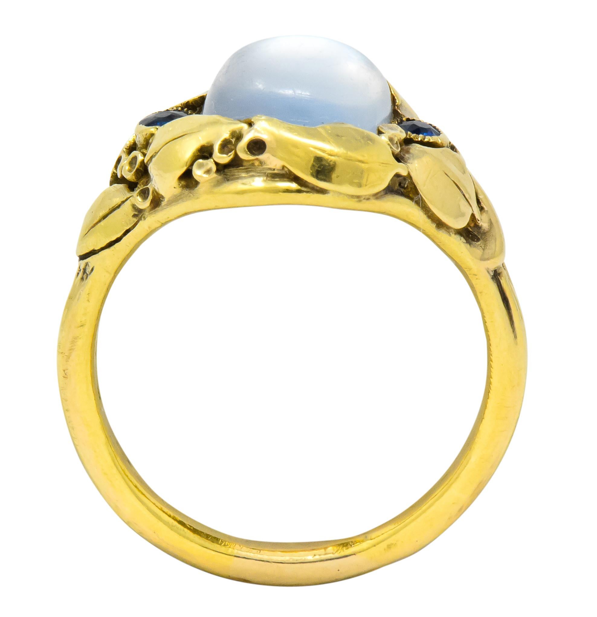 Art Nouveau Moonstone Sapphire 14 Karat Gold Ring, circa 1905 3