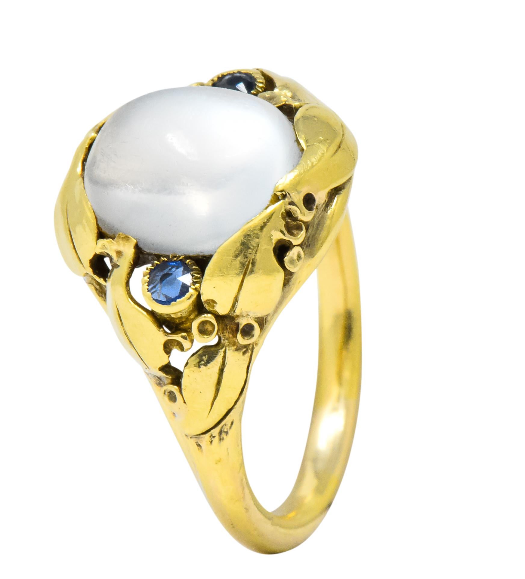 Art Nouveau Moonstone Sapphire 14 Karat Gold Ring, circa 1905 4