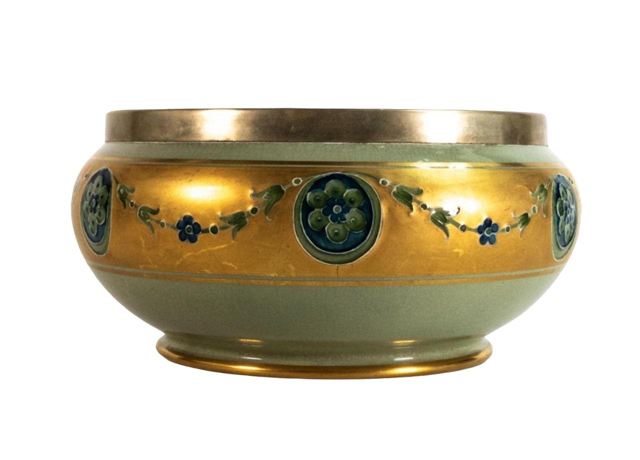 Art Nouveau ART NOUVEAU MOORCROFT Florian Ware silver rim bowl For Sale